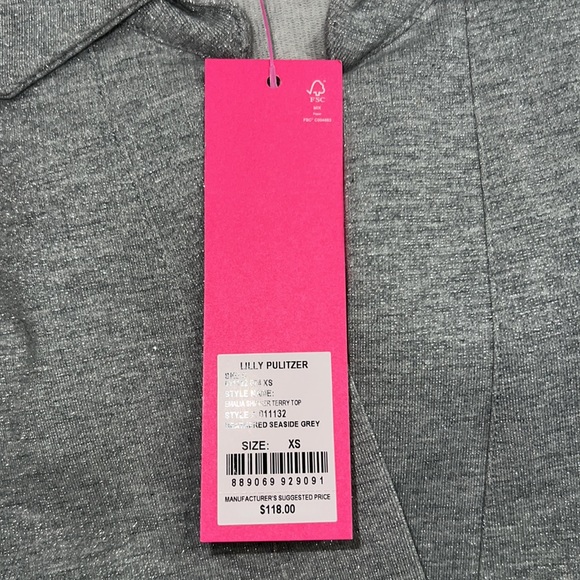 Lilly Pulitzer Emalia Shimmer TerryTop Heathered Seaside Grey Relaxed Fit - Picture 5 of 9